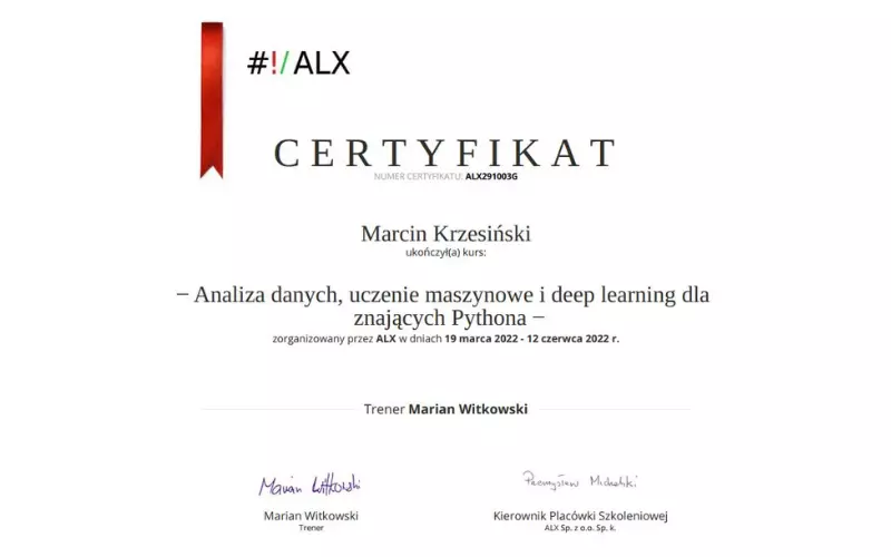 Certyfikaty, kompetencje referencje stronotworcy Marcin Krzesiński